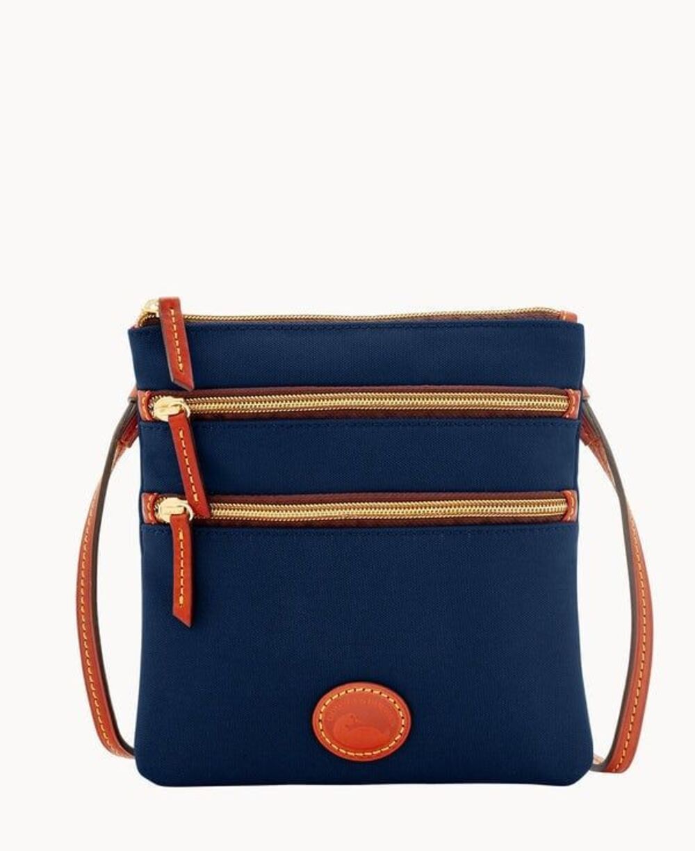 Dooney & Bourke J6774387 Nylon Leather Trim North South Triple Zip Crossbody Bag
